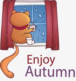 秋天咖啡坐在窗台的猫咪高清图片