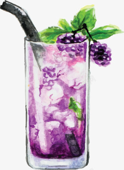 水彩紫色手绘果汁矢量图素材