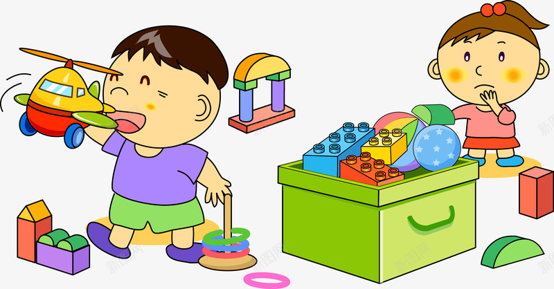 玩玩具的小孩png免抠素材_新图网 https://ixintu.com 卡通 可爱 堆积木 玩具