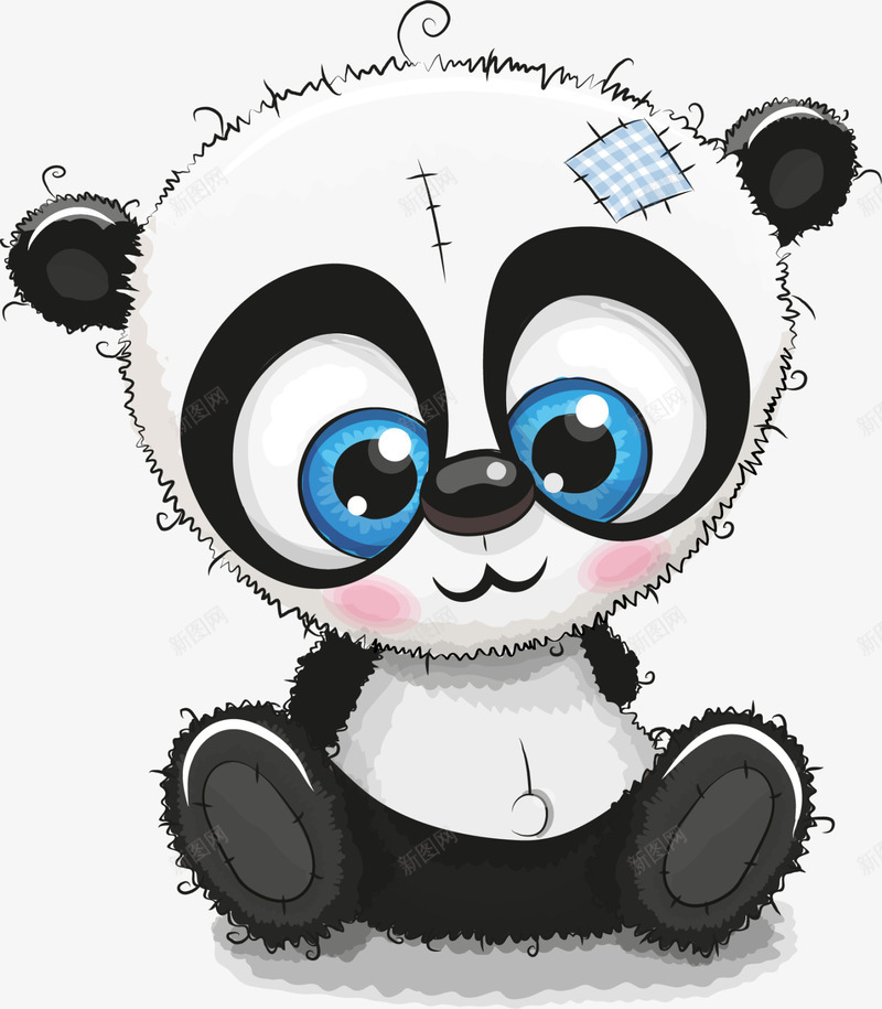 呆萌黑白熊猫png免抠素材_新图网 https://ixintu.com 可爱熊猫 呆萌熊猫 坐着 玩具熊猫 蓝色补丁 黑白熊猫