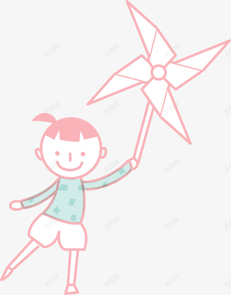卡通风车女孩png免抠素材_新图网 https://ixintu.com AI 儿童 卡通 女孩 手绘 玩具 粉色 线条 风车