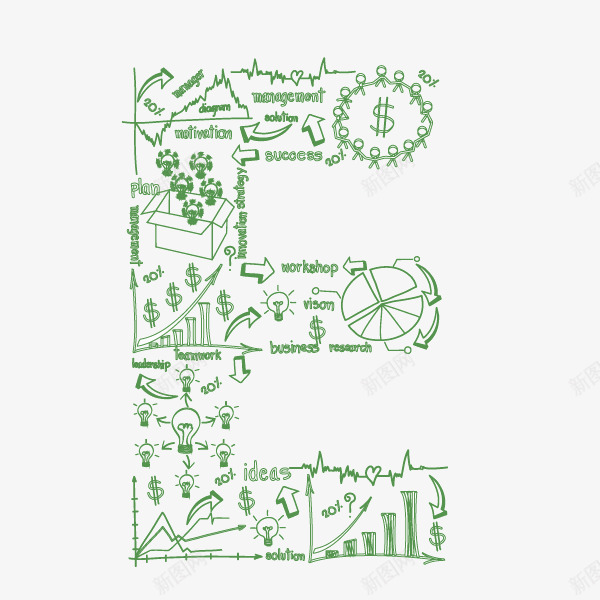 字母E创意字体图标组合png_新图网 https://ixintu.com 创意字体 图标组合 字母E