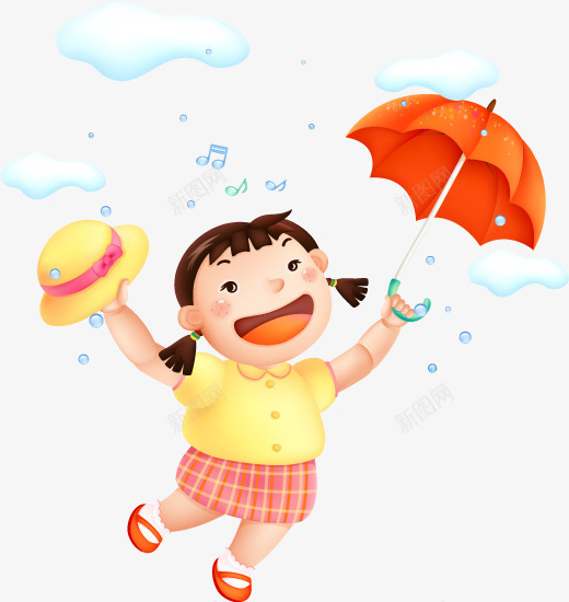 打雨伞的小女孩png免抠素材_新图网 https://ixintu.com 小女孩 帽子 水滴 红色雨伞