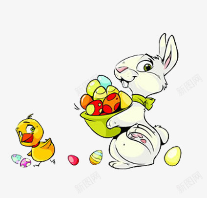 抱彩蛋的小白兔和破壳的小黄鸭png免抠素材_新图网 https://ixintu.com 卡片装饰素材 复活节 小黄鸭 彩蛋 抱彩蛋的兔子 节日庆祝