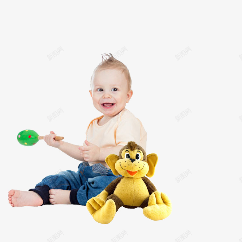 宝宝玩猴子娃娃png免抠素材_新图网 https://ixintu.com 可爱宝宝玩玩具 宝宝玩玩具 猴子玩具 玩摇铃玩具 男宝宝玩玩具