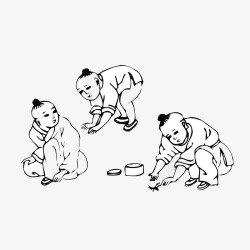 三个小人捉蚂蚱的孩子古代简笔画图标高清图片