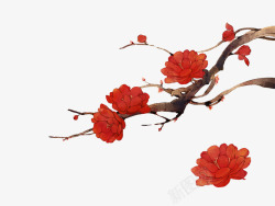 中国风红色树枝花朵素材
