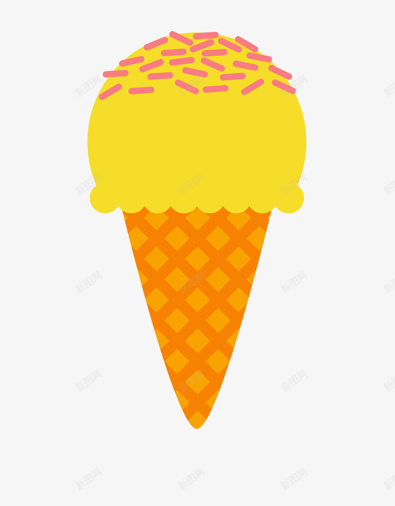 黄色扁平卡通冰淇淋png免抠素材_新图网 https://ixintu.com summer 卡通冰淇淋 夏天 夏季 夏日 甜筒 雪糕