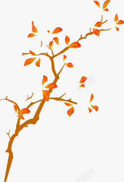 手绘黄色秋季树枝素材