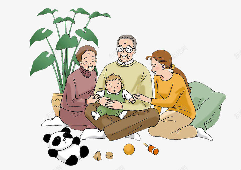 老人与孩子一起玩png免抠素材_新图网 https://ixintu.com 一家人 一起玩 哄孩子 温馨场景 熊猫 玩具 老人与孩子 老人和孩子