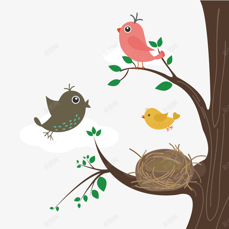鸟类家庭png免抠素材_新图网 https://ixintu.com 动物 家庭 树枝 鸟的庇护所 鸟窝