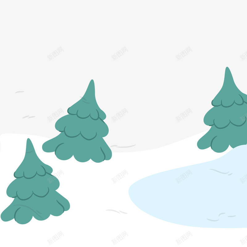 卡通冬季雪地风景png免抠素材_新图网 https://ixintu.com 卡通雪地 卡通风景 绿色树木 绿色植物 背景装饰