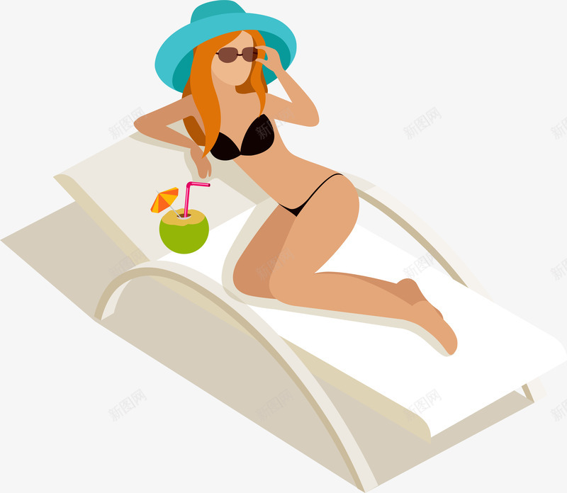 夏季海边度假的女孩png免抠素材_新图网 https://ixintu.com 卡通 夏季 度假 日光浴 矢量图案 美女 装饰图案
