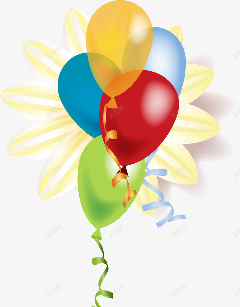 漂浮升空多彩气球png免抠素材_新图网 https://ixintu.com 升空气球 多彩丝带 多彩气球 漂浮气球 白色光晕 童趣