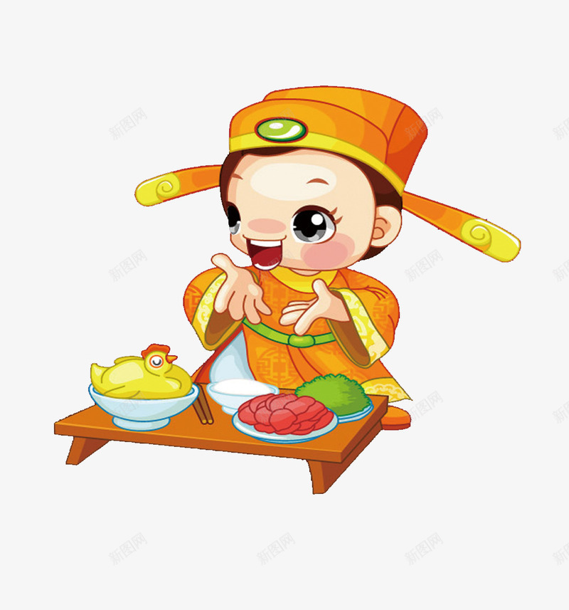 卡通古代人物进食png免抠素材_新图网 https://ixintu.com 卡通 古代人 吃饭 帽子 食物