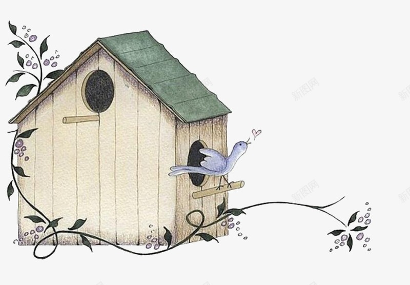 小鸟房子png免抠素材_新图网 https://ixintu.com 创意 卡通 房屋 手绘