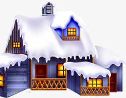 手绘冬季蓝色房屋建筑素材
