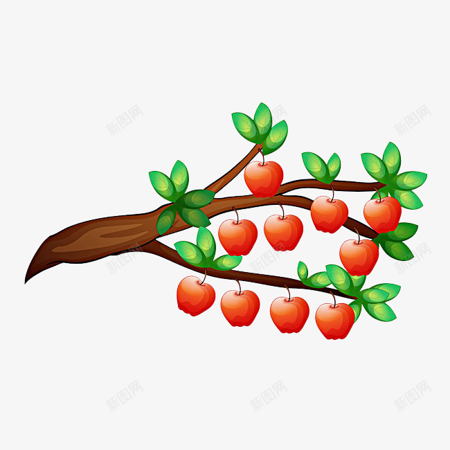 手绘苹果树png免抠素材_新图网 https://ixintu.com 一棵 卡通 叶子 手绘 树木 棕色 红色 绿色 苹果