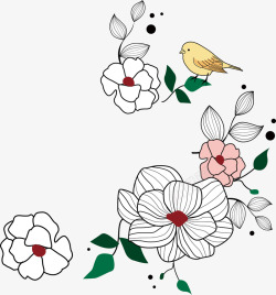 手绘花朵和小鸟素材