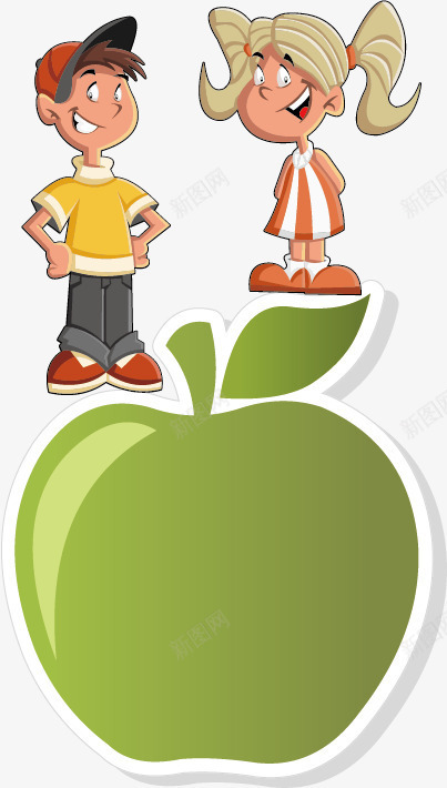 卡通儿童水果标签矢量图ai免抠素材_新图网 https://ixintu.com 儿童 卡通 可爱 女孩 标贴 水果 男孩 青苹果 矢量图