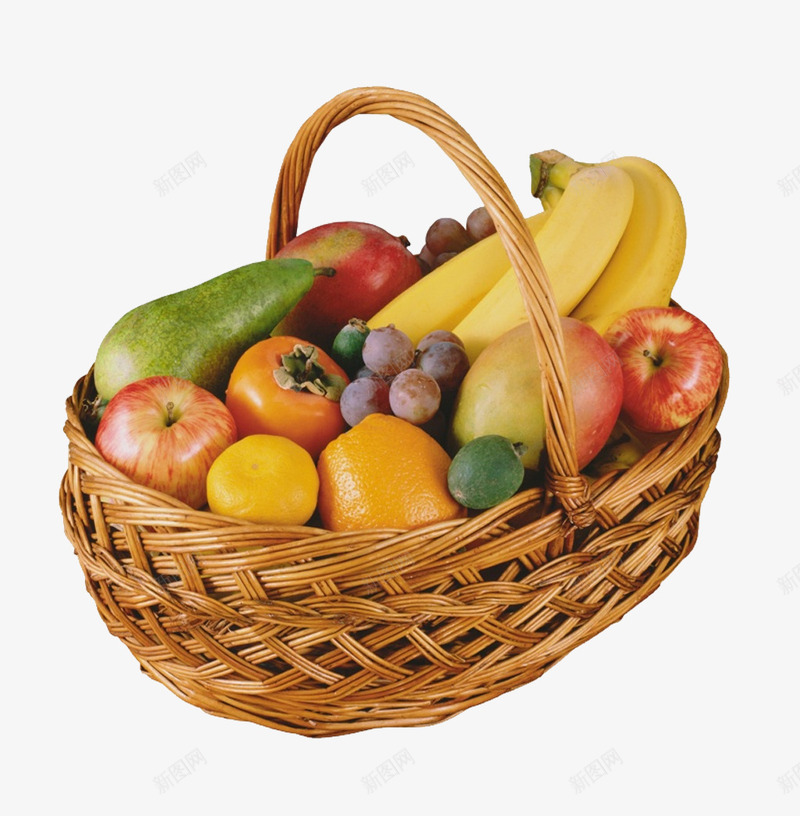 一篮子水果png免抠素材_新图网 https://ixintu.com 梨 水果 矢量装饰 苹果 葡萄 装饰 香蕉