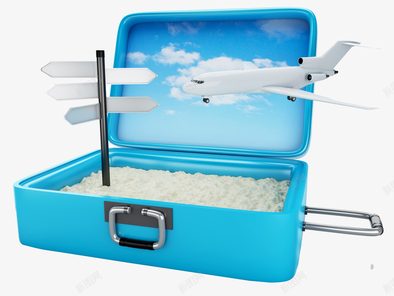 行李箱子png免抠素材_新图网 https://ixintu.com 创意 指向标 旅游 沙滩 飞机