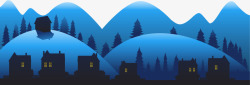 矢量树林蓝色冬日雪地小屋高清图片