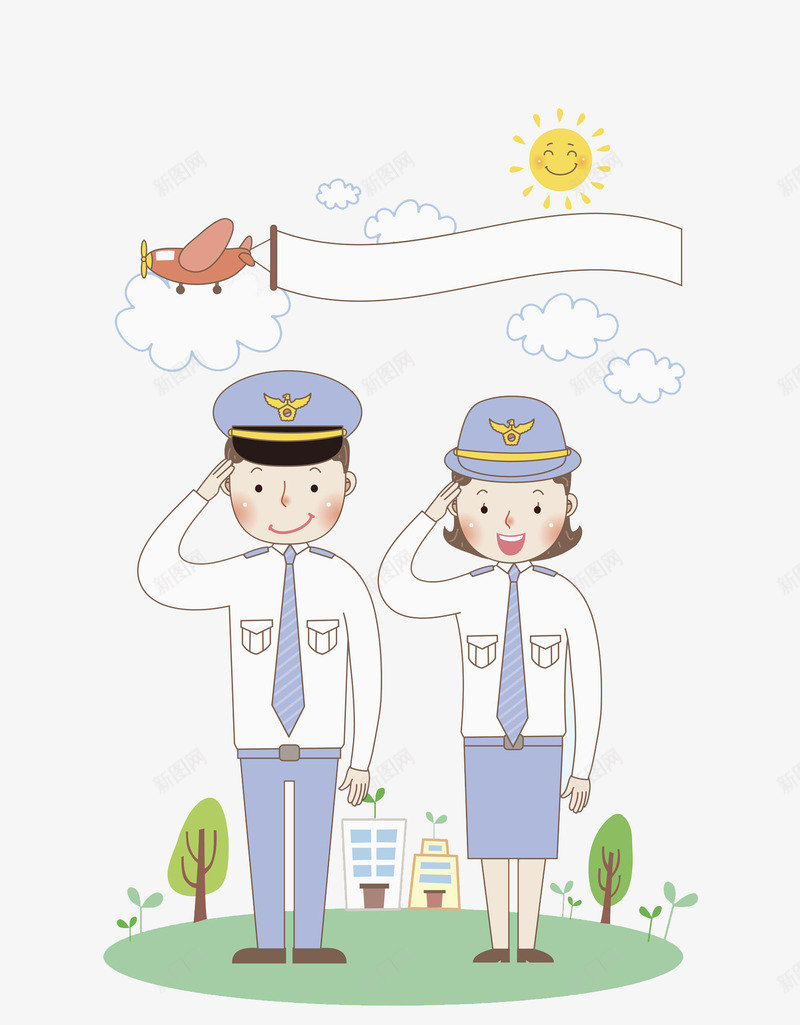 敬礼的警察图png免抠素材_新图网 https://ixintu.com 制服 卡通 可爱的 帅气的 条幅 警察 飞机 高兴地