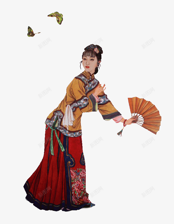 中国古代女子png免抠素材_新图网 https://ixintu.com 中国风 传统 古代 女性 嬉戏 蝴蝶