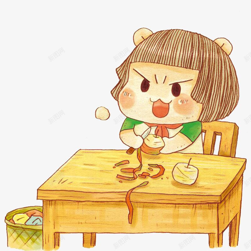 可爱的小女孩png免抠素材_新图网 https://ixintu.com 儿时的回忆 削皮 卡通 小女孩 小时候 桌子 简笔 苹果