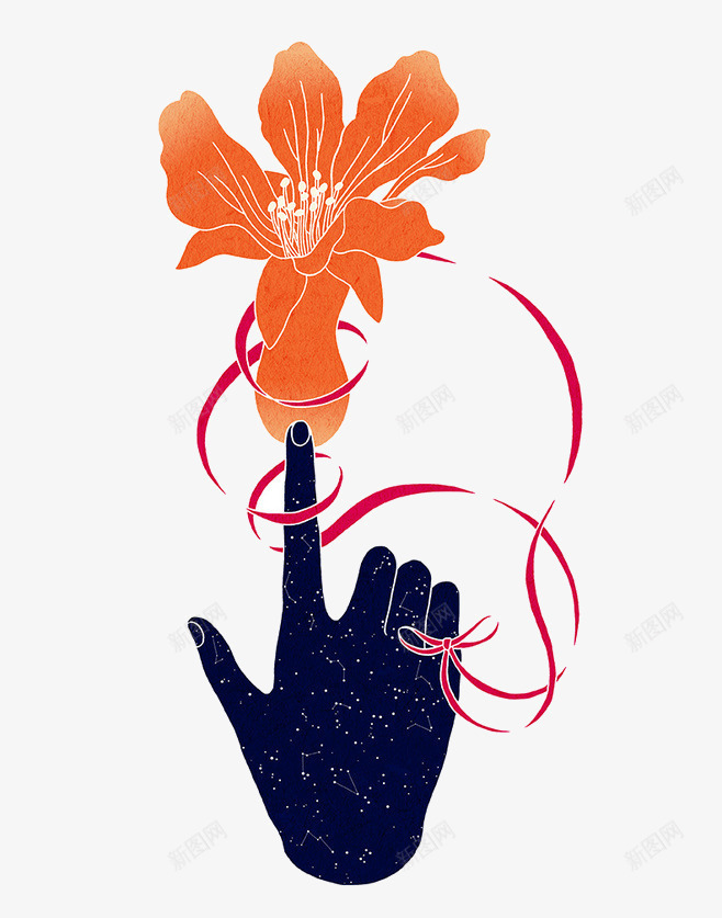 花丝带缠绕手指png免抠素材_新图网 https://ixintu.com 丝带 优美 手指 红色 花朵