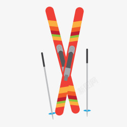 红黄滑板红黄色卡通冬季双板滑雪滑板矢量图高清图片