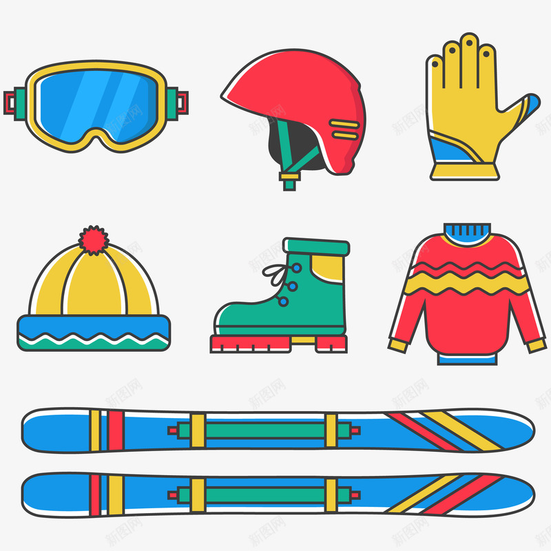 冬季运动装备png免抠素材_新图网 https://ixintu.com 冰鞋 安全帽 帽子 手套 毛衣 滑雪板 眼镜