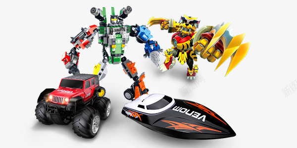 玩具产品实物psd免抠素材_新图网 https://ixintu.com 写实 卡车 机器人 玩具 轮船
