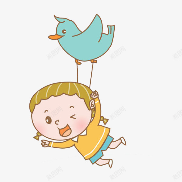 卡通漂浮的女孩图png免抠素材_新图网 https://ixintu.com 可爱的 女孩 小鸟 挥手的 插图 漂浮的 高兴地