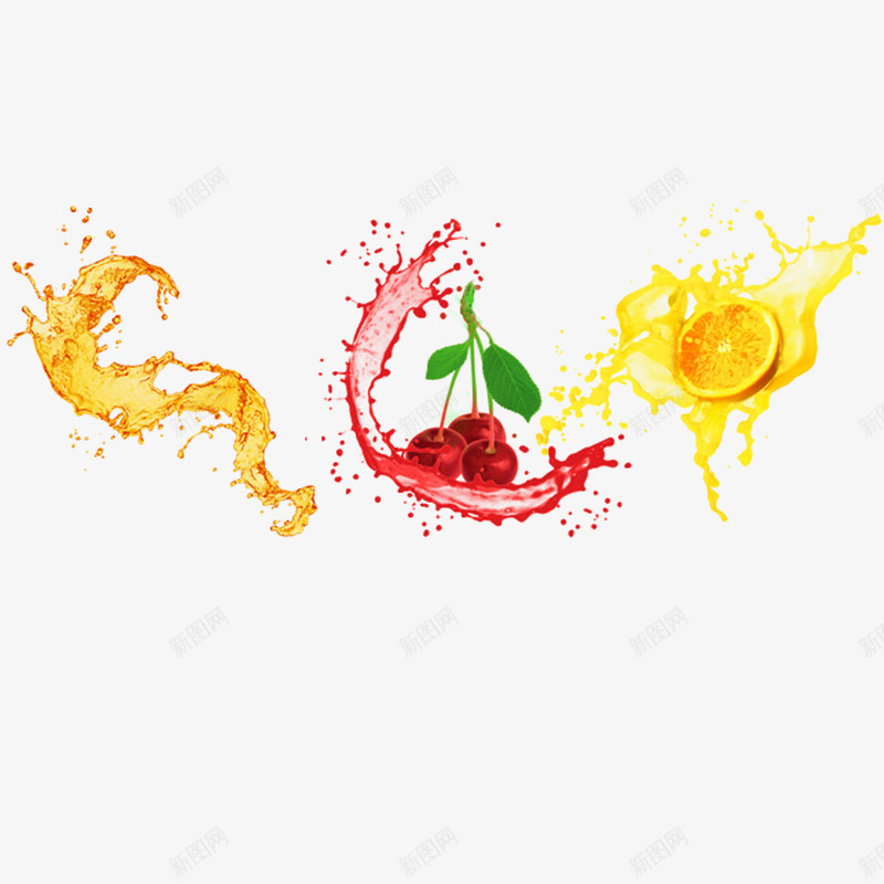 水墨效果的水果和汽水png免抠素材_新图网 https://ixintu.com 喷溅 水果 汽水 红色
