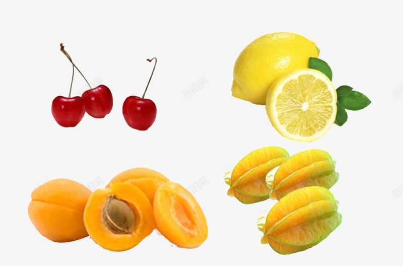 水果组合png免抠素材_新图网 https://ixintu.com 杏 果实 柠檬 樱桃 食物