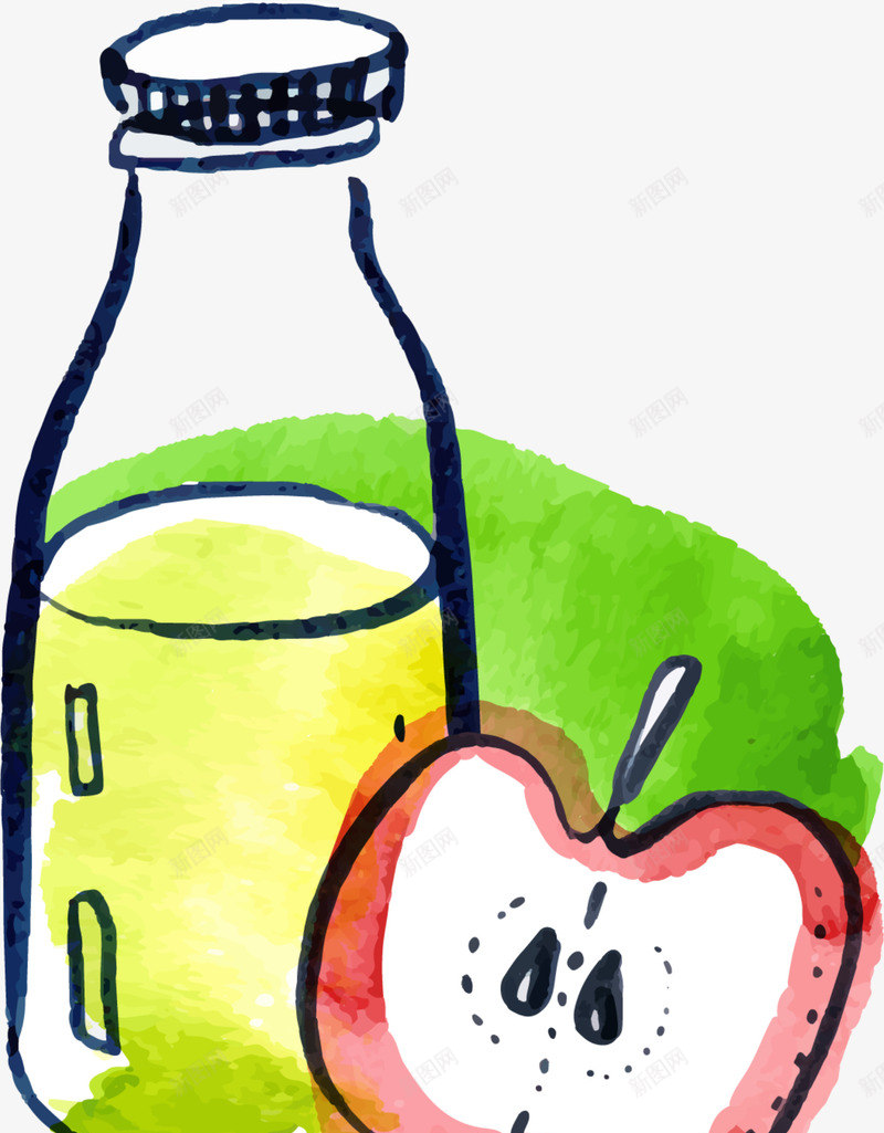 夏季手绘一瓶苹果汁png免抠素材_新图网 https://ixintu.com 一瓶苹果汁 夏季果汁 手绘苹果 水彩 画画 绘画