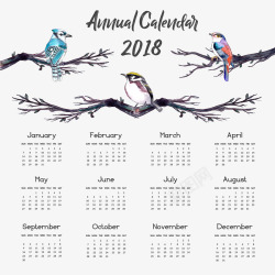 彩绘树枝鸟2018年年历素材