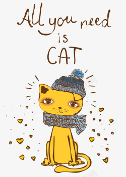 爱心保暖可爱猫咪手绘简图高清图片