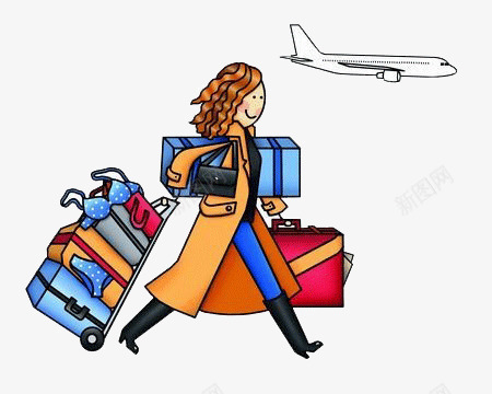 拖行李的女人png免抠素材_新图网 https://ixintu.com 下飞机 卡通 女人 拖 拖行李去旅游 旅游 行李