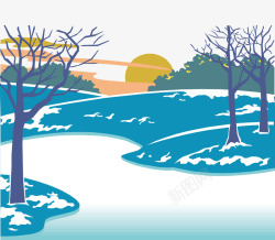 冬天河流河水矢量图高清图片
