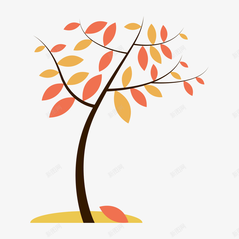 秋季植物png免抠素材_新图网 https://ixintu.com 创意 卡通 平面 扁平 手绘 树 植物 秋天 秋季