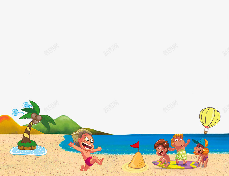 手绘海滩psd免抠素材_新图网 https://ixintu.com 夏季元素 度假 手绘人物 手绘海滩 海边