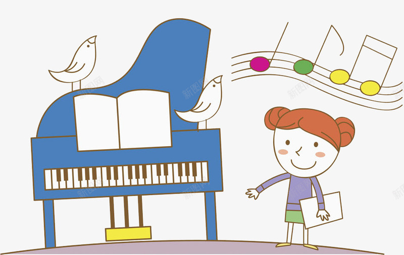 弹钢琴的女孩png免抠素材_新图网 https://ixintu.com 乐谱 女孩 小鸟 漂亮的 蓝色的 钢琴 音乐