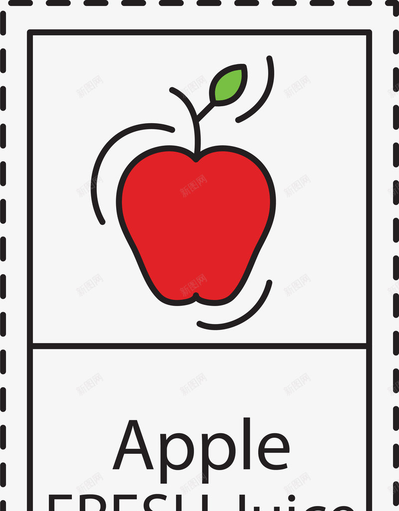 红苹果虚线标签png免抠素材_新图网 https://ixintu.com 卡通 小清新 果汁 标签 水果标签 红苹果 虚线