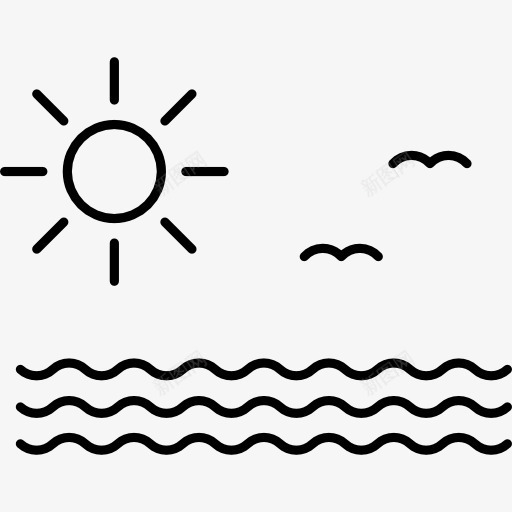 太阳海和海鸥图标png_新图网 https://ixintu.com 夏天 夏季 海洋 海滩 自然 阳光 鸟