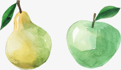 水彩青苹果手绘水彩水果高清图片