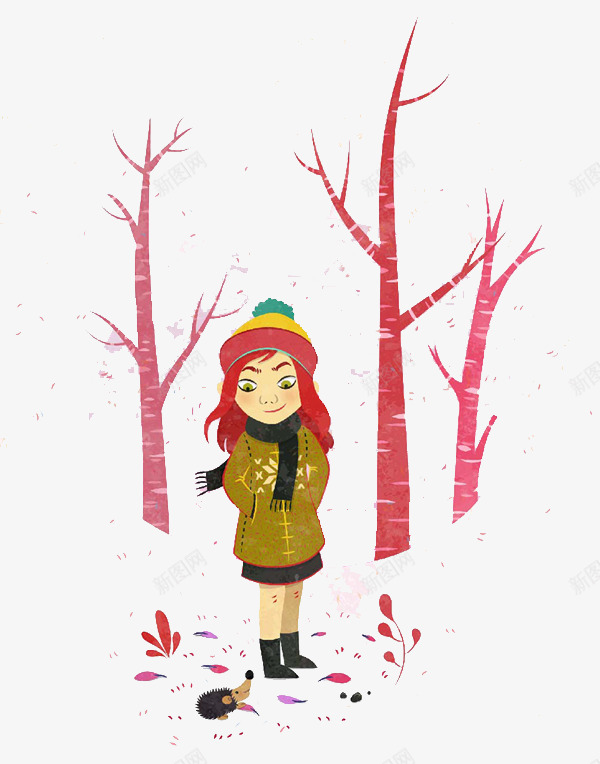 冬季森林的小女孩png免抠素材_新图网 https://ixintu.com 儿童插画 卡通 卡通元素 小女孩 故事插画 森林