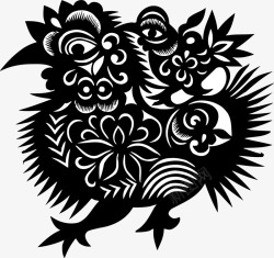 骑在母鸟上面的小鸟花鸟剪纸185高清图片